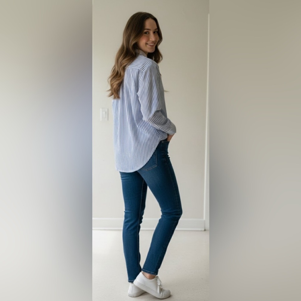 Ralph Lauren Blue and White Striped Button Down Shirt - Picture 2 of 15